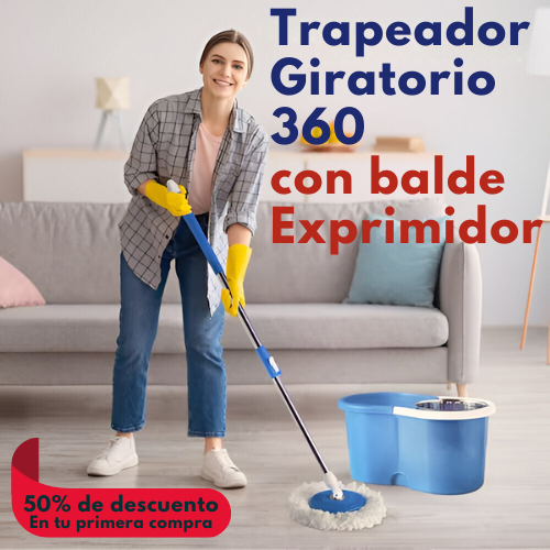 Trapeador 360 + Balde Exprimidor+ Mopa Adicional 🧼🌀